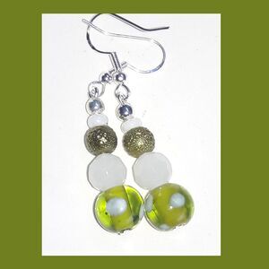 Green Glass Silver Hooks Hidden Meaning earrings Cabbage Crush, Serene Jade 349■